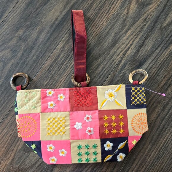 Bohemian Style Satin & Embroidery Patchwork Wristlet NWT - Picture 1 of 6
